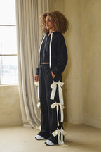 ASPEN BOW TIE WIDE SWEATPANTS - BLACK