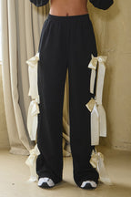 ASPEN BOW TIE WIDE SWEATPANTS - BLACK