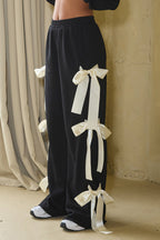 ASPEN BOW TIE WIDE SWEATPANTS - BLACK