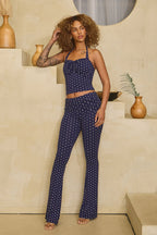POLKA DOT PRINT HALTER TIE CROP TOP - NAVY