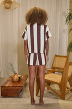 ATLAS SHORT SLEEVE FRENCH TERRY RUGBY TOP - BROWN/CREAM