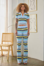 MARINE MULTI-COLORED STRIPE KNIT COLLARED TOP