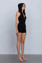 PIXI HOODED ROMPER - BLACK