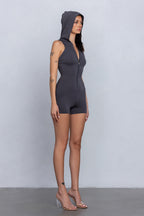PIXI HOODED ROMPER - CHARCOAL