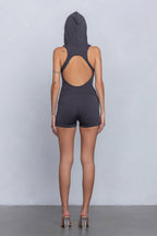PIXI HOODED ROMPER - CHARCOAL