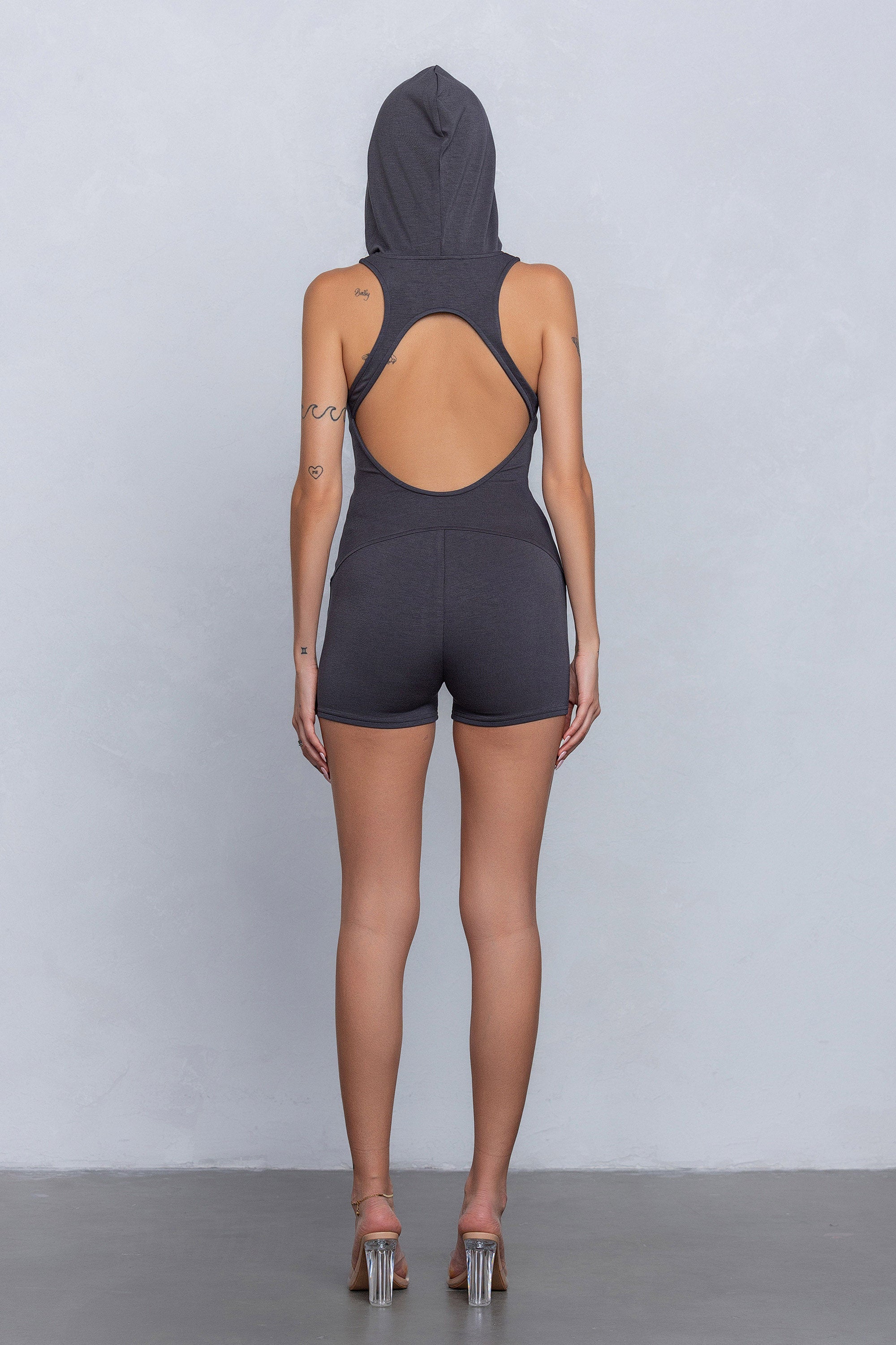 PIXI HOODED ROMPER - CHARCOAL