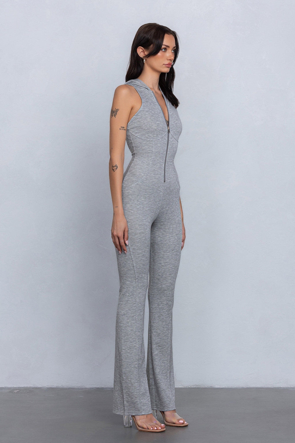 PIXI HOODED JUMPSUIT - HEATHER GREY
