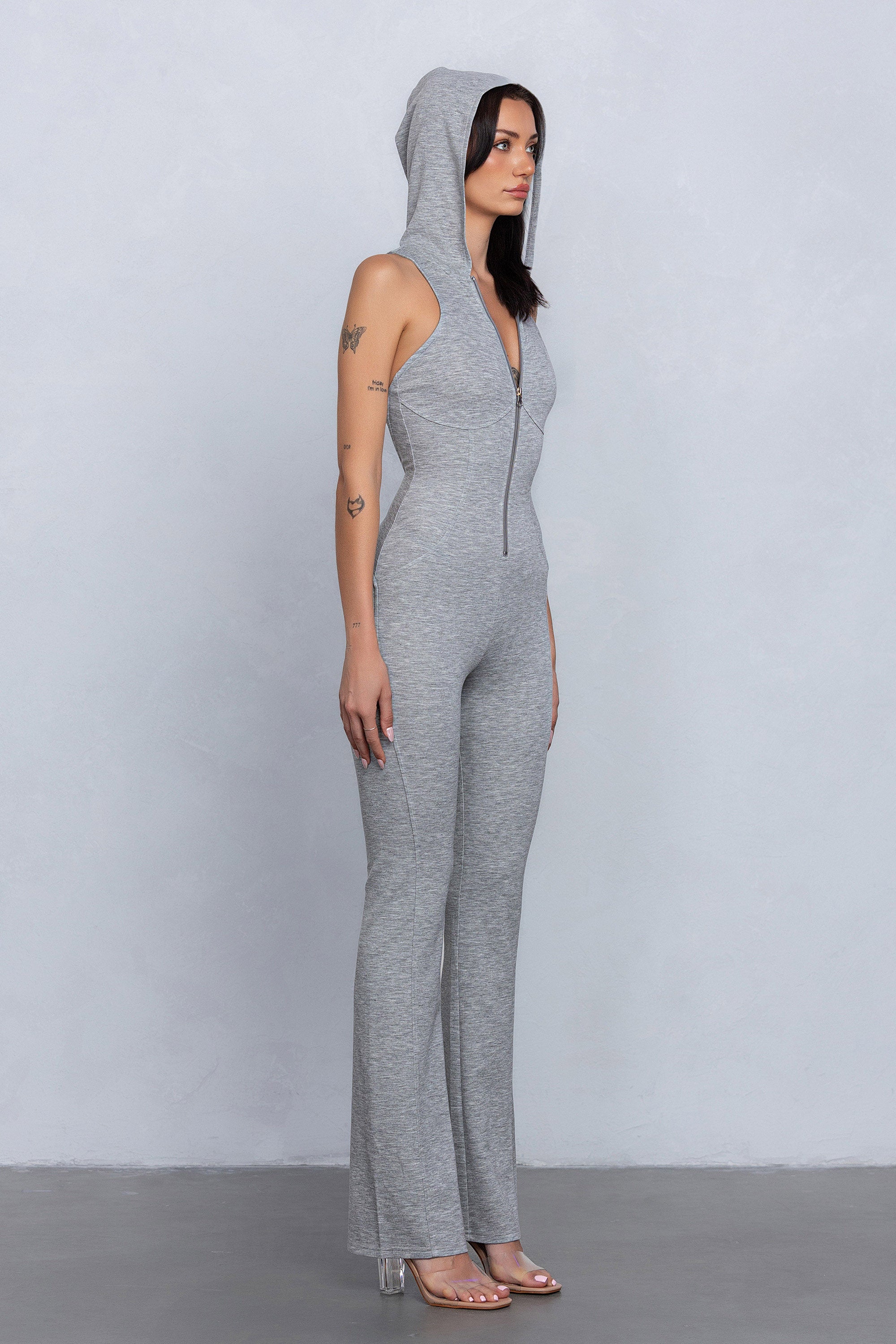 PIXI HOODED JUMPSUIT - HEATHER GREY