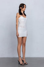 RACHEL SHEER RUCHED MINI DRESS