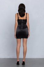 REIA SATIN CUT OUT MINI DRESS - BLACK