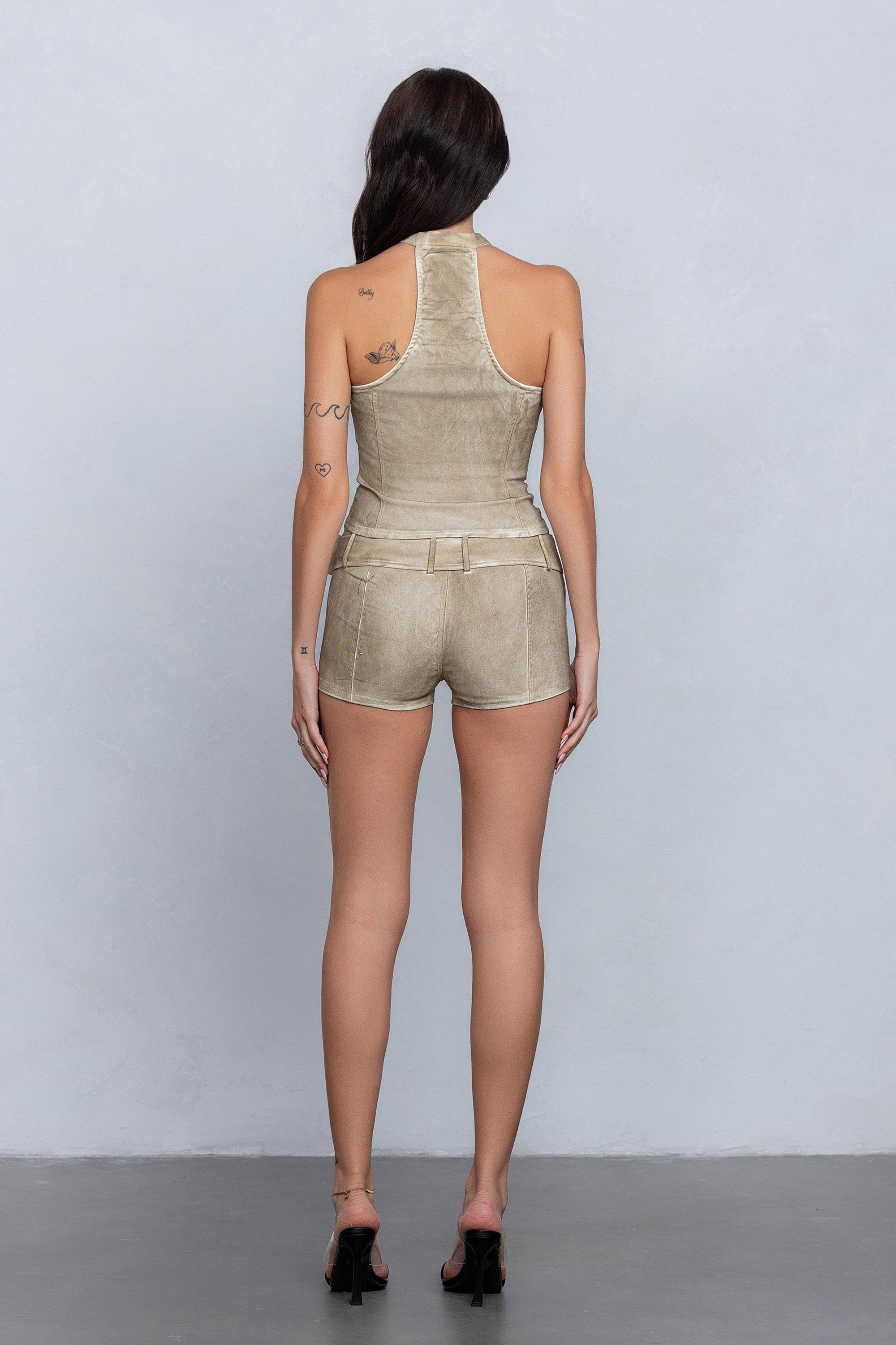 MARS BELTED MICRO SHORTS - TAUPE