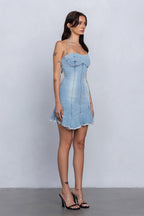 ZYLAH HALTER DENIM MINI DRESS - LIGHT WASH