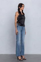 REIA BACK RIBBON TIE CAMI - BLACK