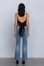 REIA BACK RIBBON TIE CAMI - BLACK