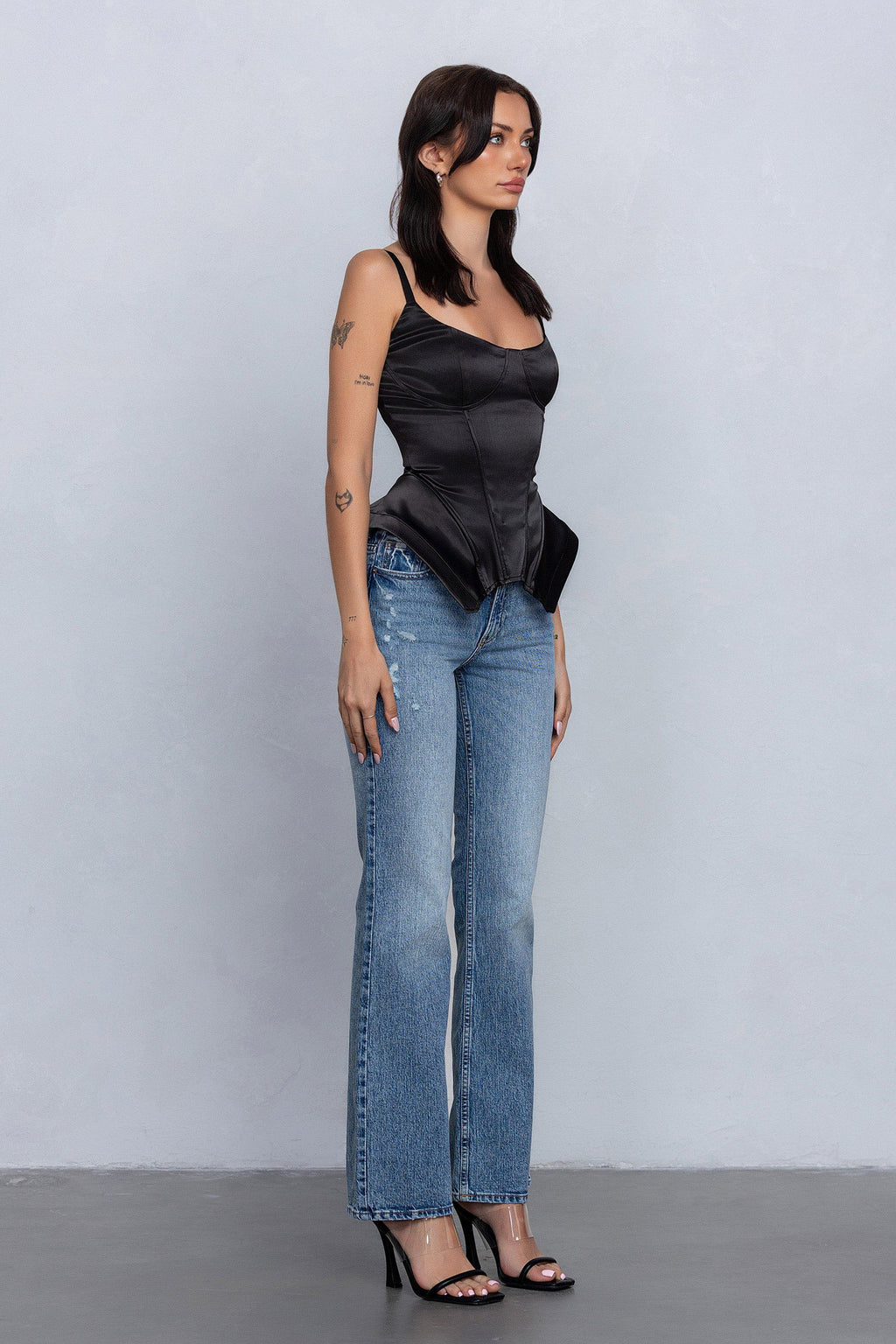 REIA SATIN SLEEVELESS BUSTIER - BLACK