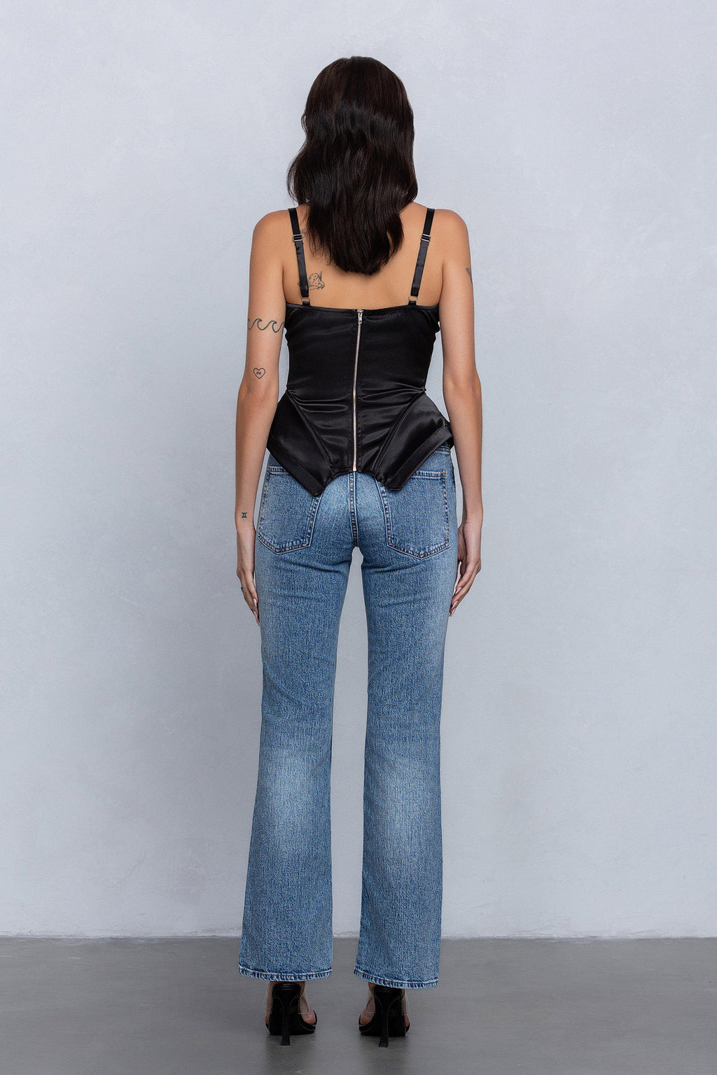 REIA SATIN SLEEVELESS BUSTIER - BLACK