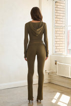 KIRA RIBBED ZIP-UP SET - OLIVE