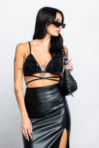 DEMIE PLEATHER ROSE MIDI SKIRT SET