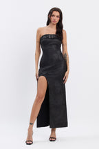 AMBER SUEDE BELTED MAXI DRESS - BLACK