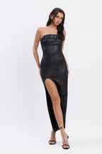 AMBER SUEDE BELTED MAXI DRESS - BLACK