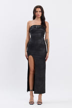 AMBER SUEDE BELTED MAXI DRESS - BLACK