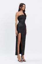 AMBER SUEDE BELTED MAXI DRESS - BLACK