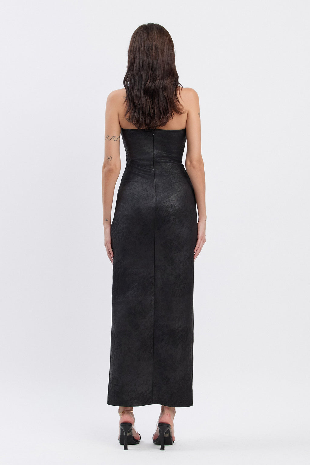 AMBER SUEDE BELTED MAXI DRESS - BLACK