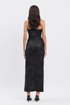 AMBER SUEDE BELTED MAXI DRESS - BLACK