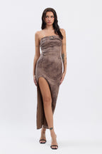AMBER SUEDE BELTED MAXI DRESS - BROWN