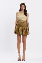 LUCIA PLEATHER OMBRE BUBBLE MINI DRESS - KHAKI