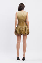 LUCIA PLEATHER OMBRE BUBBLE MINI DRESS - KHAKI