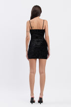DAPHNE VELVET MINI DRESS W/ LACE CONTRAST - BLACK