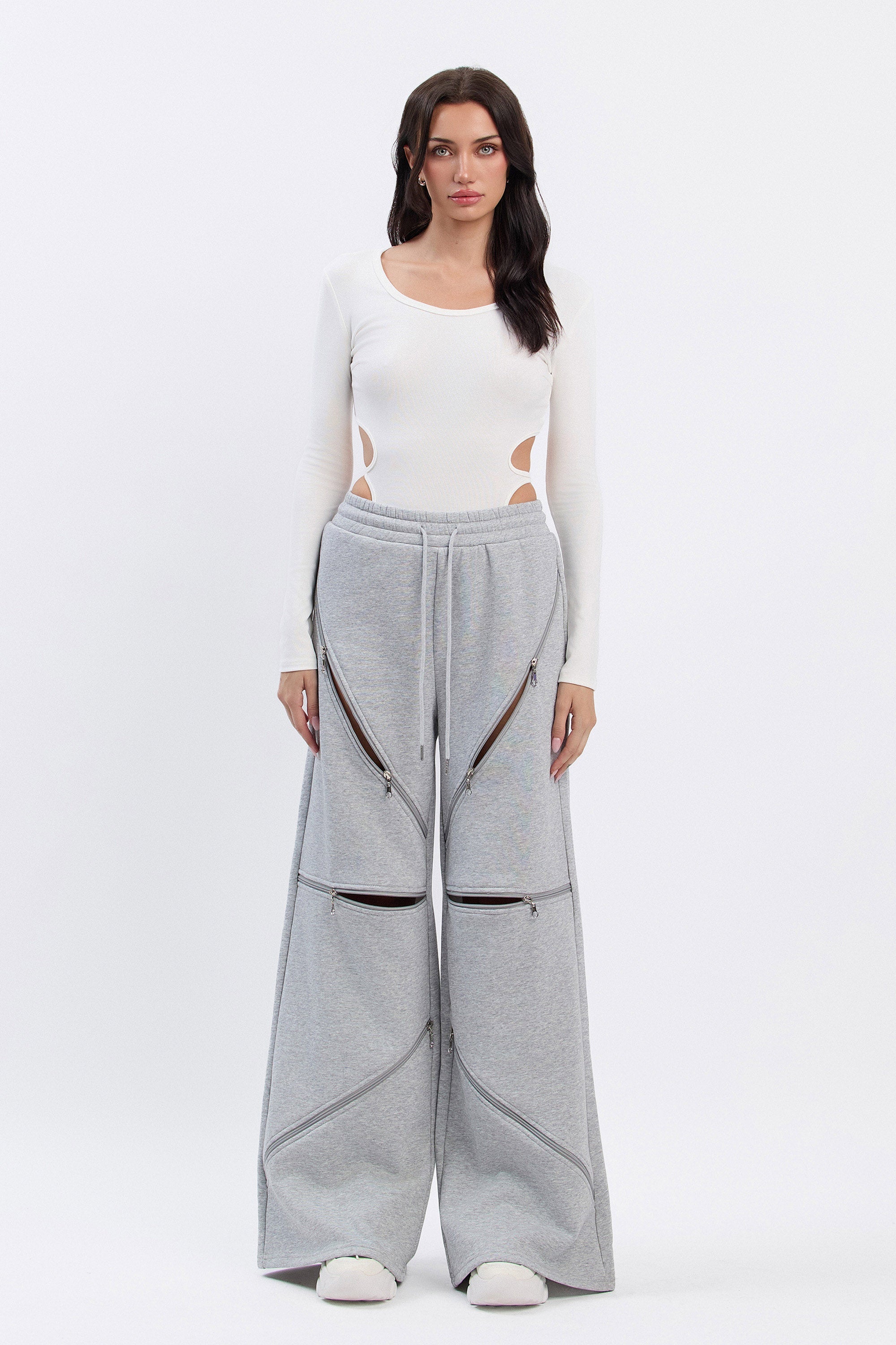 HARLYN WIDE ZIPPER SWEATPANTS - HEATHER GREY