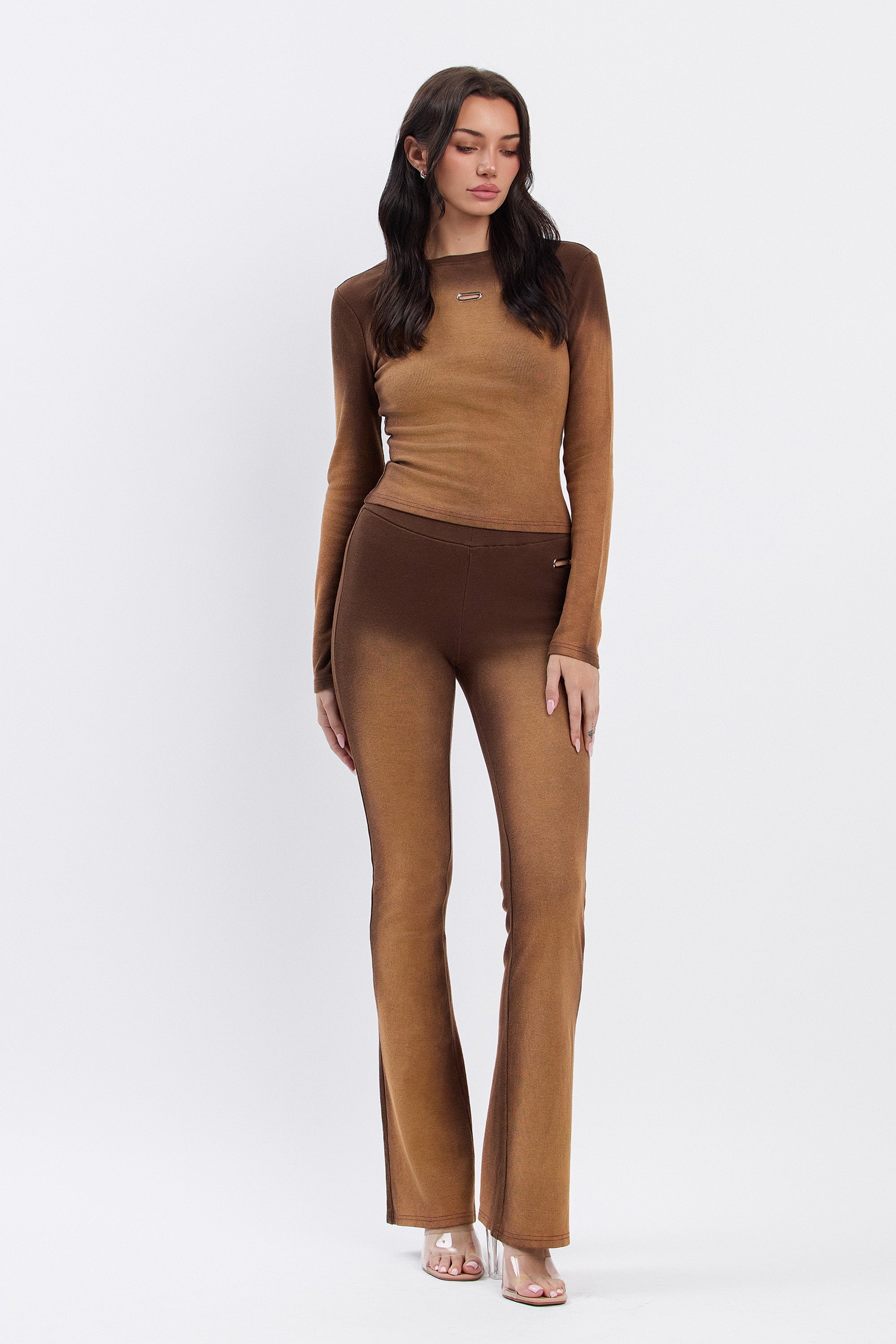 JENNI GRADIENT FLARED PANTS - BROWN