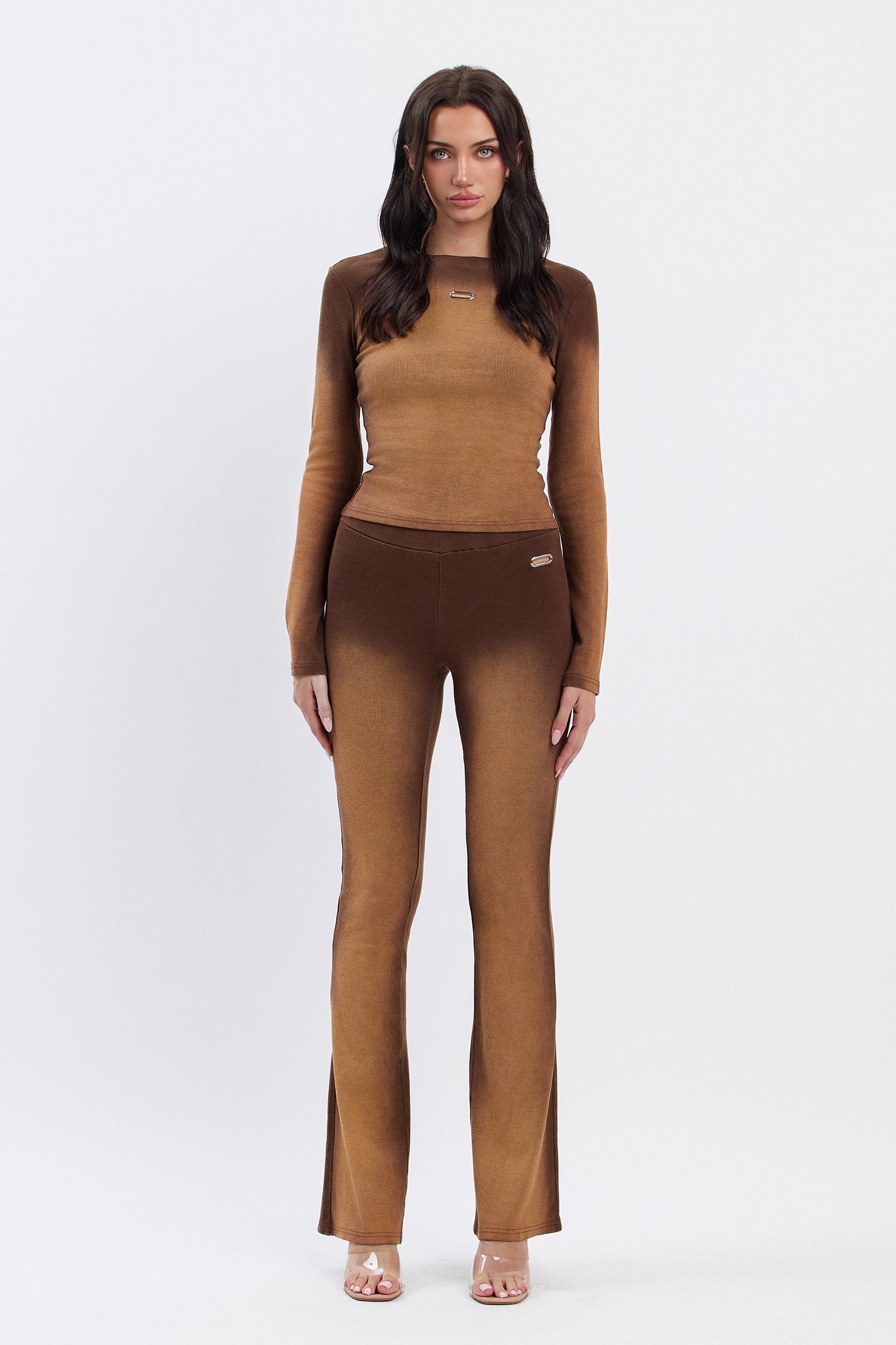 JENNI GRADIENT FLARED PANTS - BROWN
