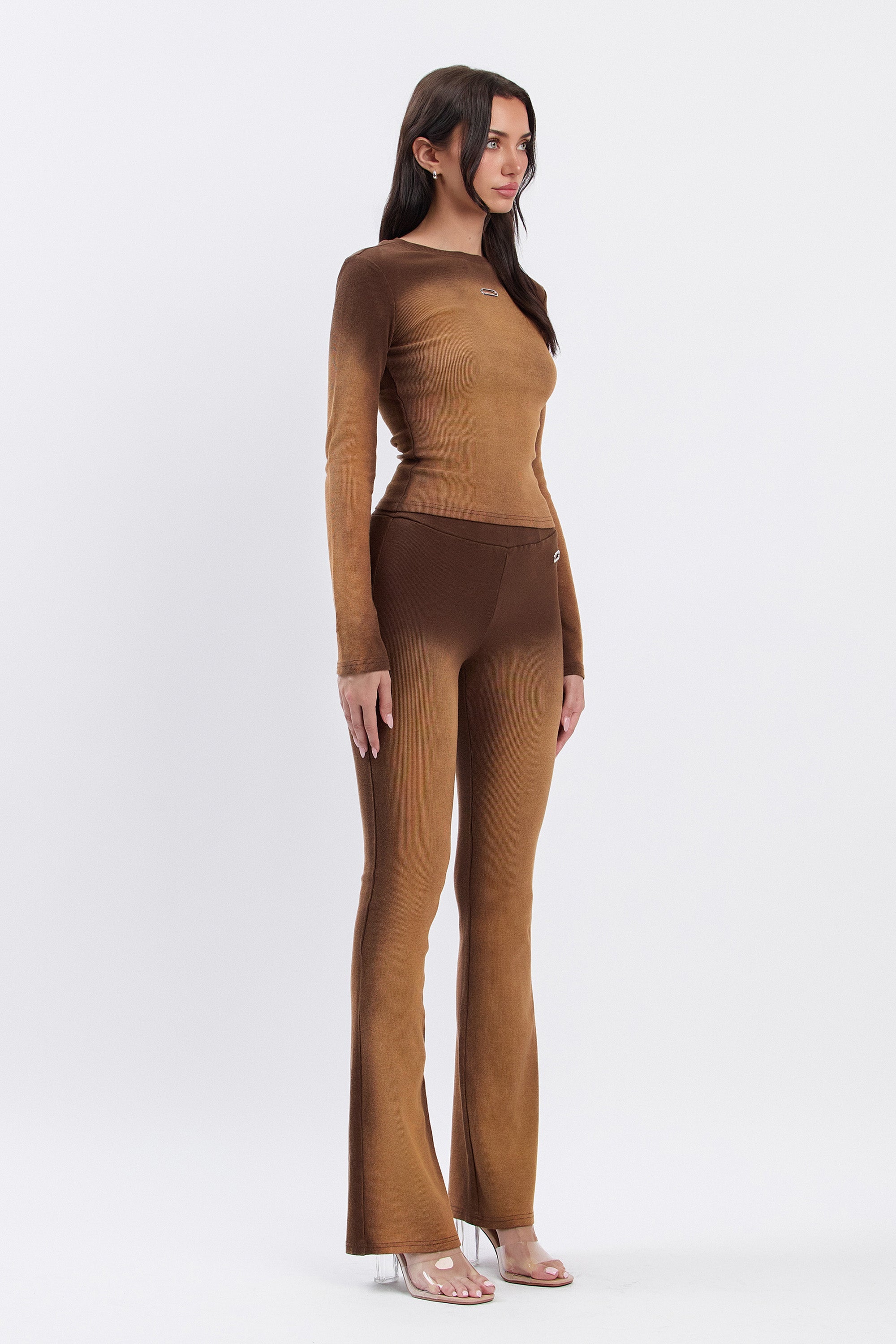 JENNI GRADIENT FLARED PANTS - BROWN