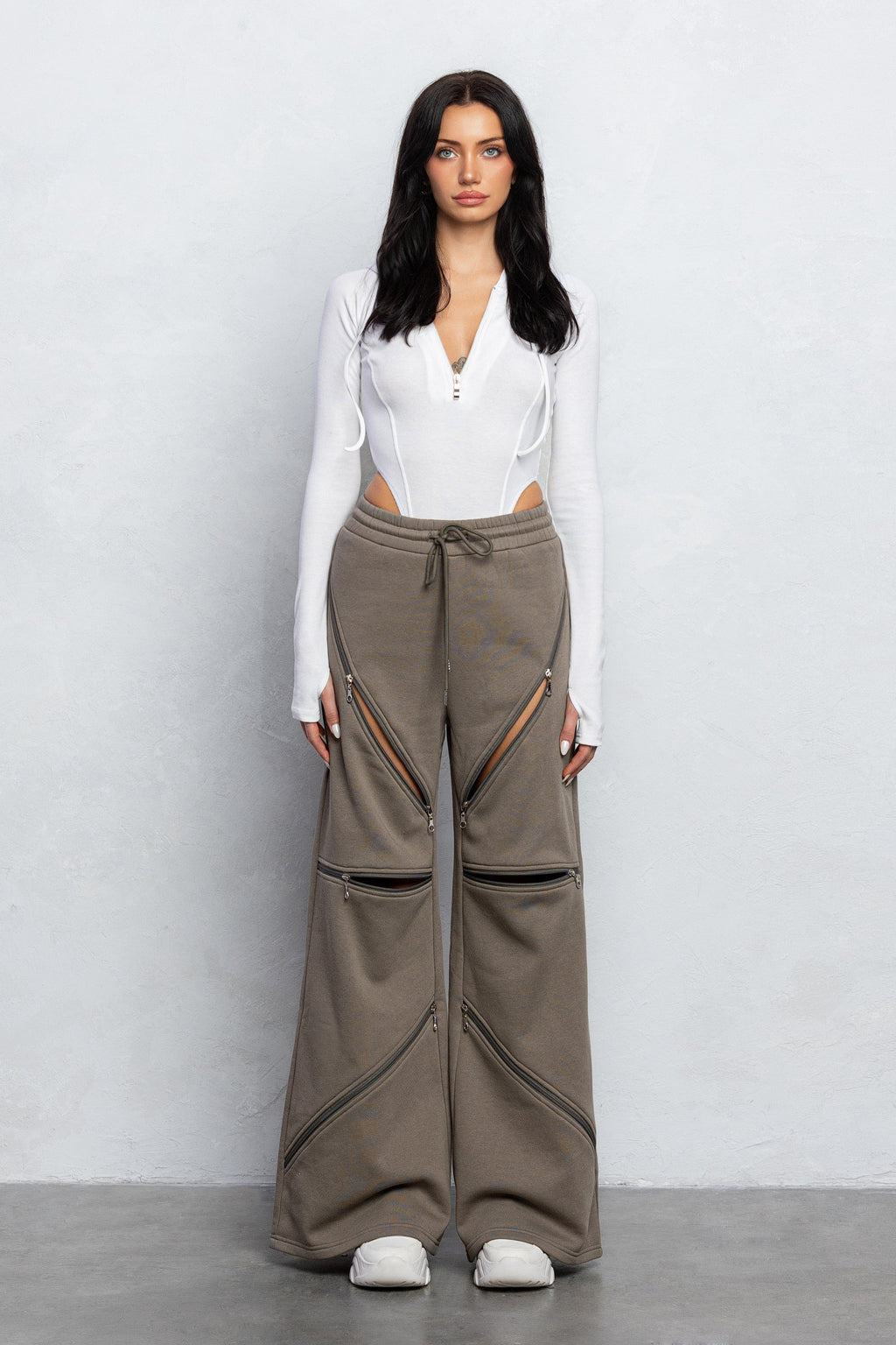 HARLYN WIDE ZIPPER SWEATPANTS - ASH