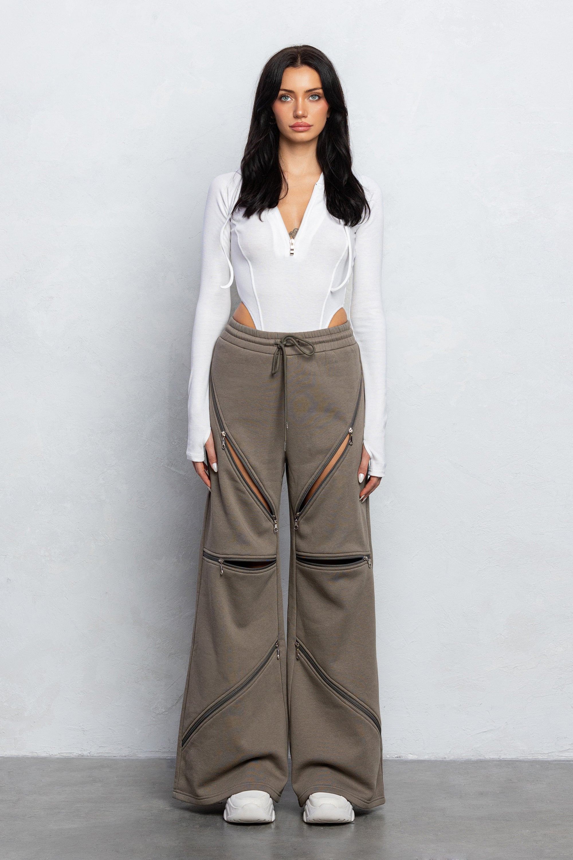 HARLYN WIDE ZIPPER SWEATPANTS - ASH