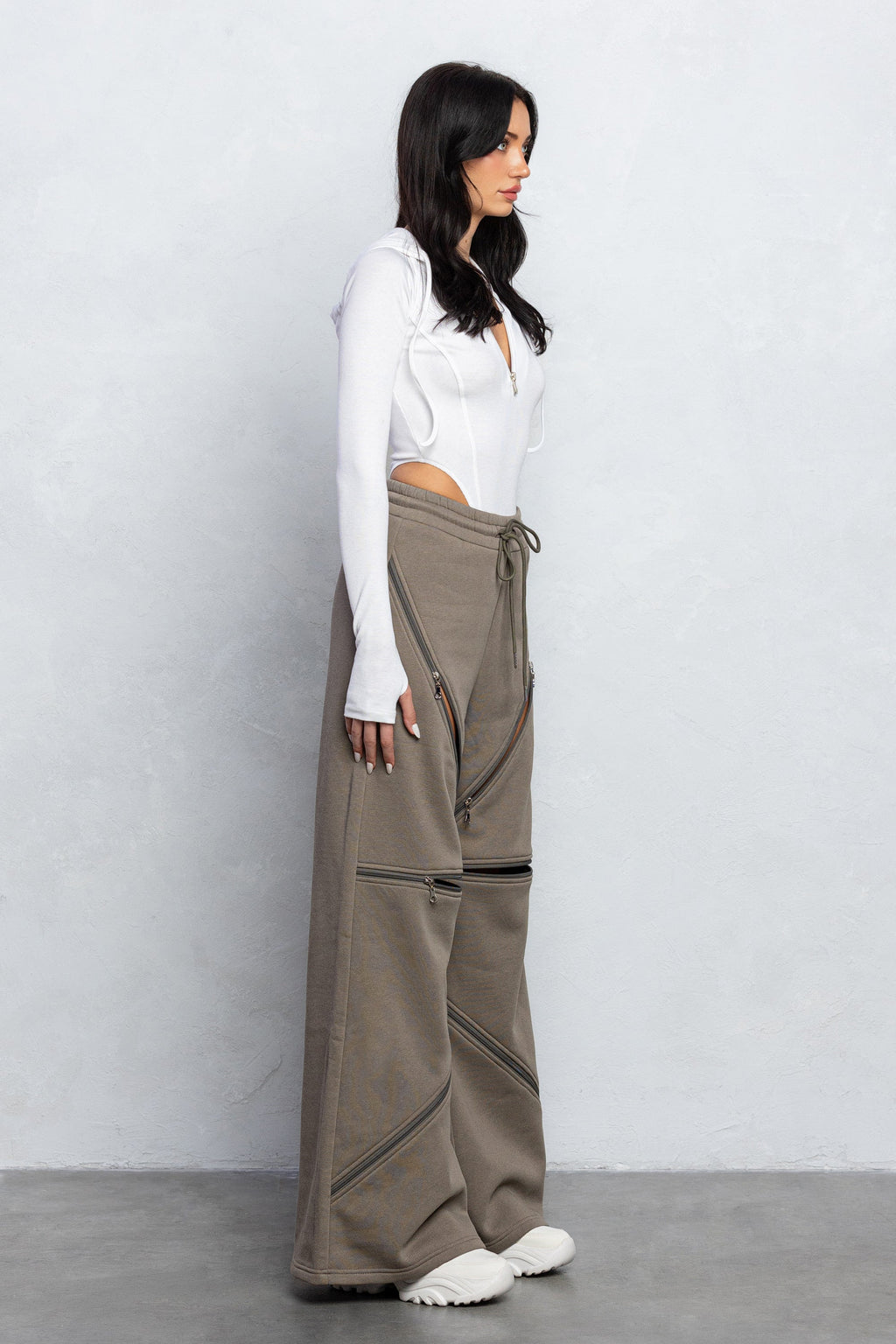 HARLYN WIDE ZIPPER SWEATPANTS - ASH