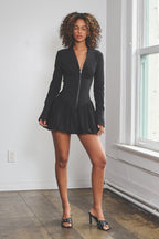 STEPHANIE ZIP-UP BUBBLE MINI DRESS - BLACK