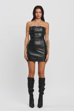 CARTER ZIPPER TUBE TOP MINI DRESS - BLACK