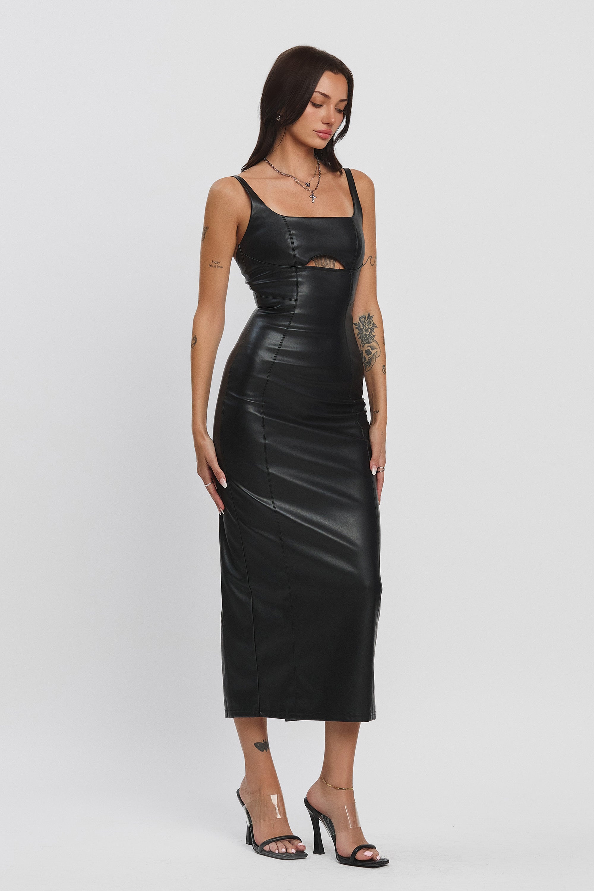 ROGUE CUT OUT MIDI DRESS - BLACK