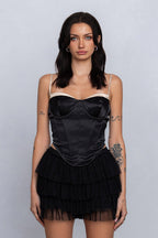 DAHLIA TWO-TONE SATIN BUSTIER - BLACK