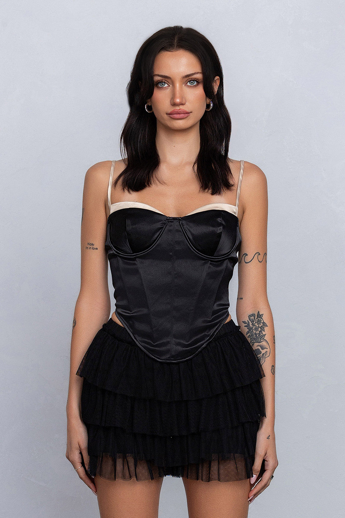 DAHLIA TWO-TONE SATIN BUSTIER - BLACK