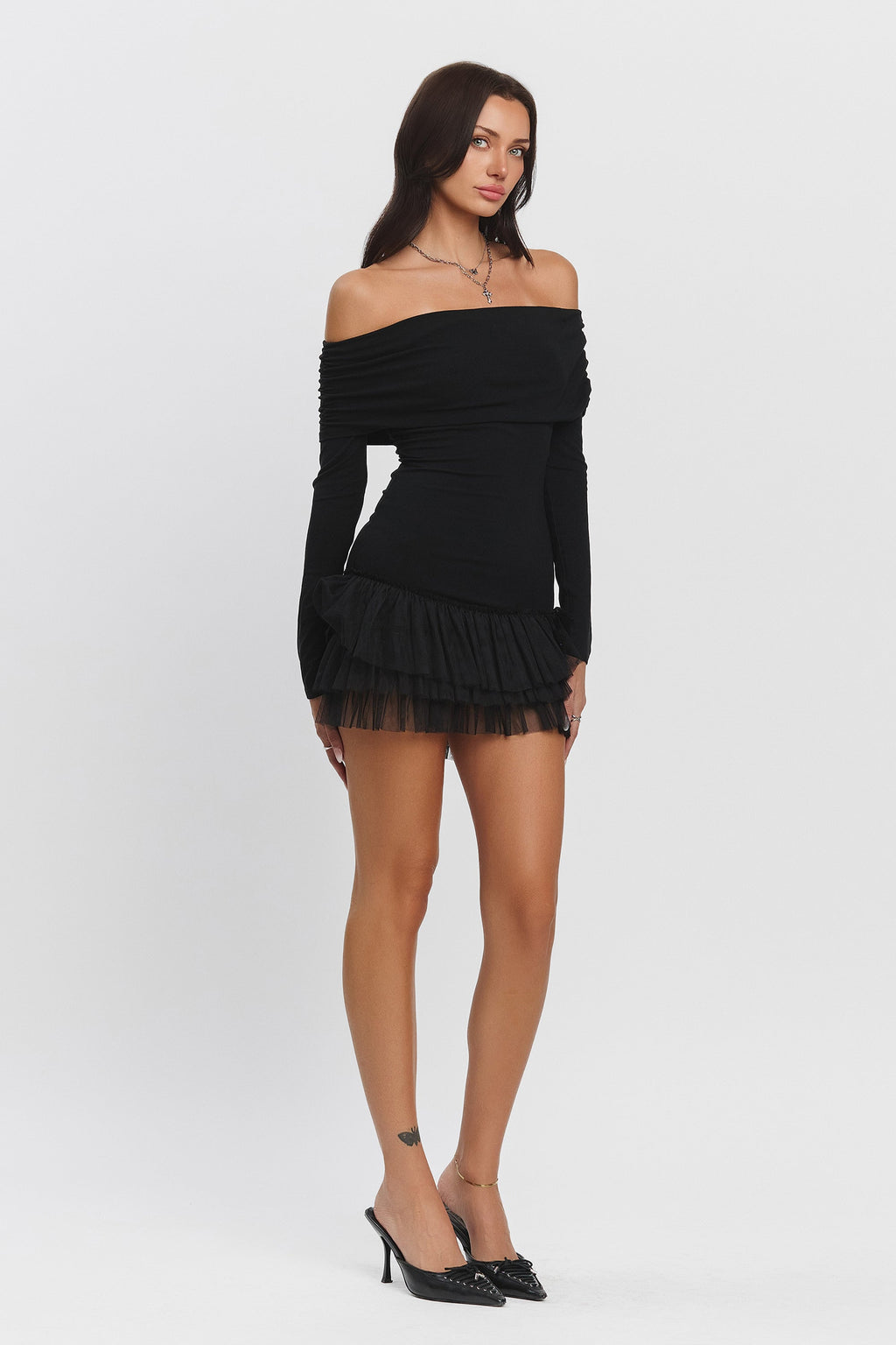 ISABELLE OFF SHOULDER TULLE DRESS - BLACK