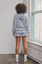 DANIELLA RIBBED HOODIE ZIP-UP MINI DRESS - BLUE