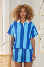 ATLAS SHORT SLEEVE FRENCH TERRY RUGBY TOP - BLUE COMBO