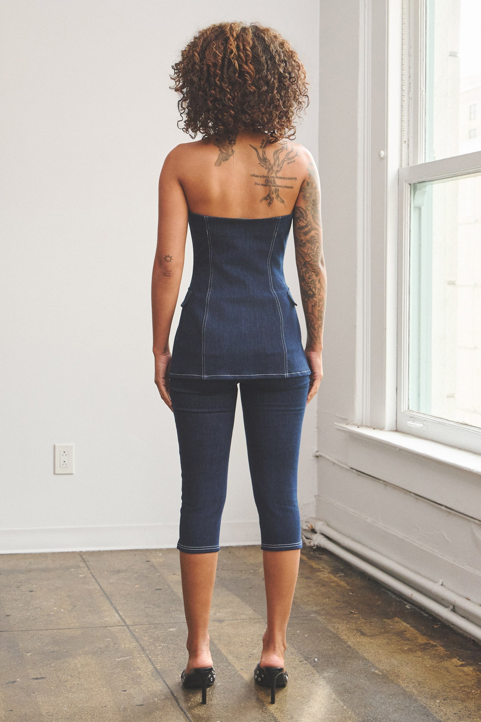 BEATRICE DENIM CARGO TUBE TOP
