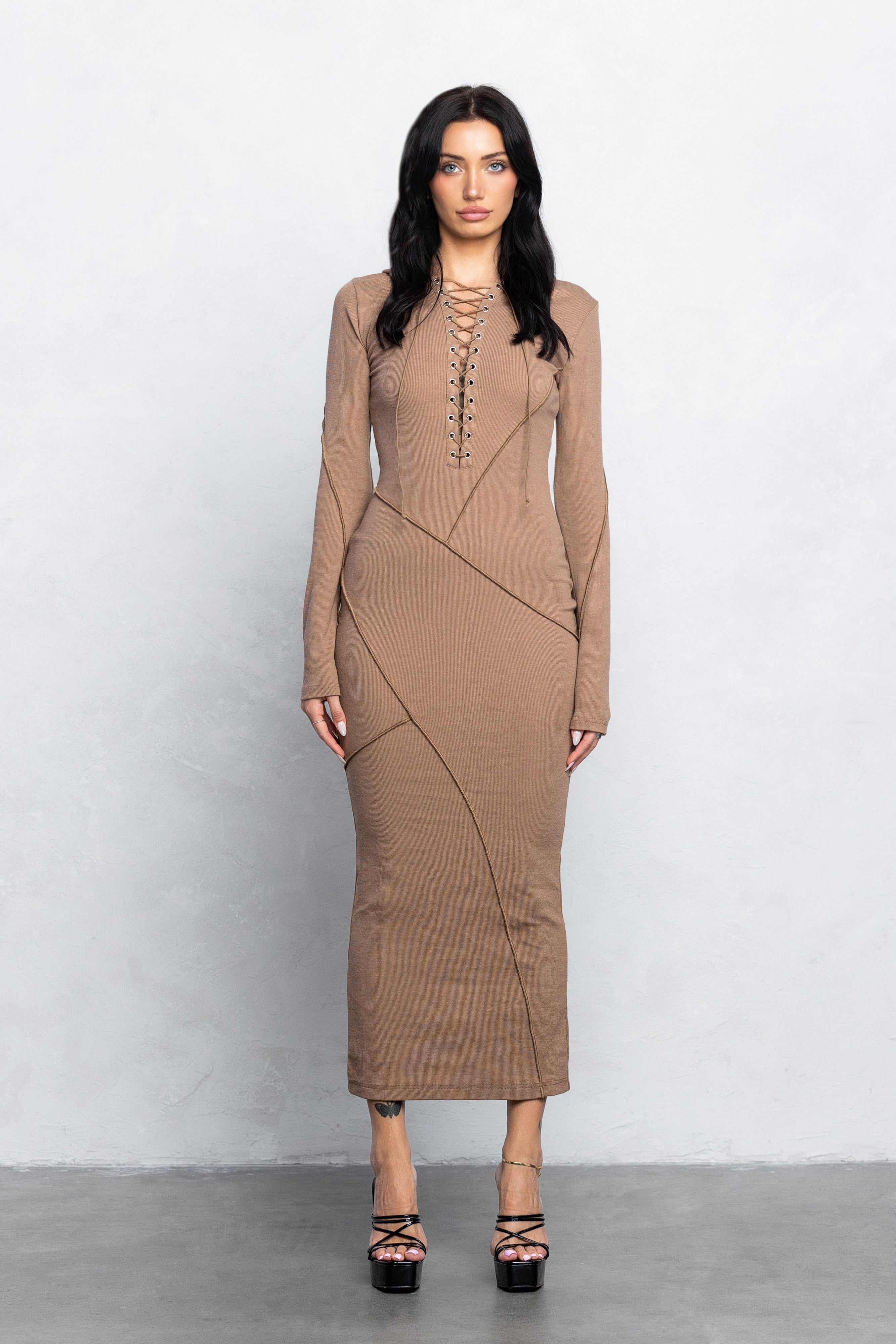 KIRA HOODED MAXI DRESS - MOCHA