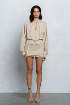 AMI CROPPED ZIP-UP HOODIE - SAND